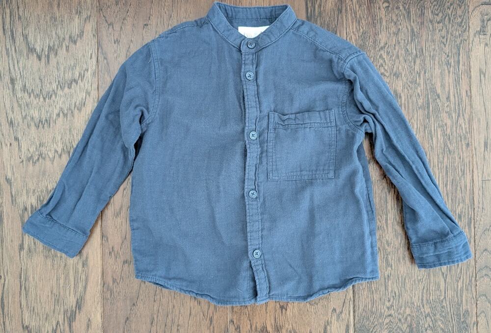 Zara Blue Boys Buttoned Collarless Top